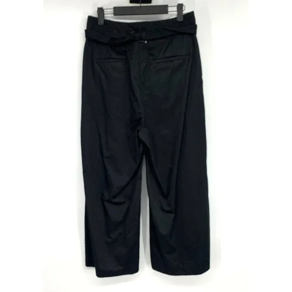 M&S Collection Pants Womens Size 6 US 10 UK Black Wide Leg Cropped Belted Waist - Picture 7 of 9